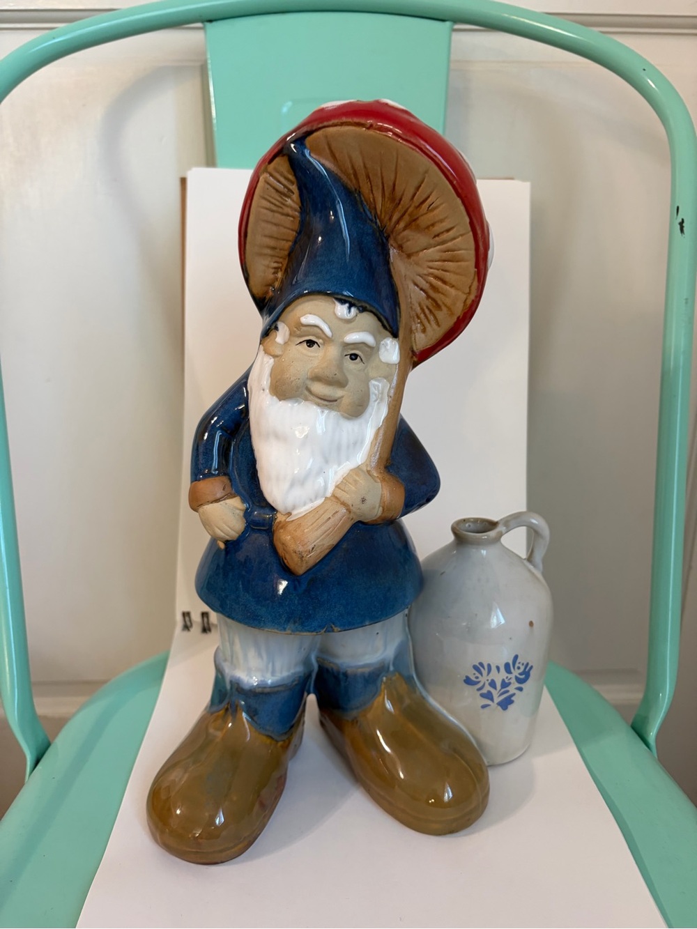Vintage Rare Pfaltzgraff Yorktowne Mushroom Gnome with Ceramic Jug-12.5”